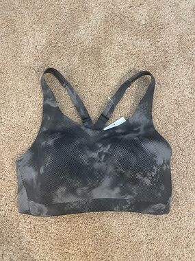 Athleta Gray Tie-Dye Pixel Print “Advance” Racerback Sports Bra